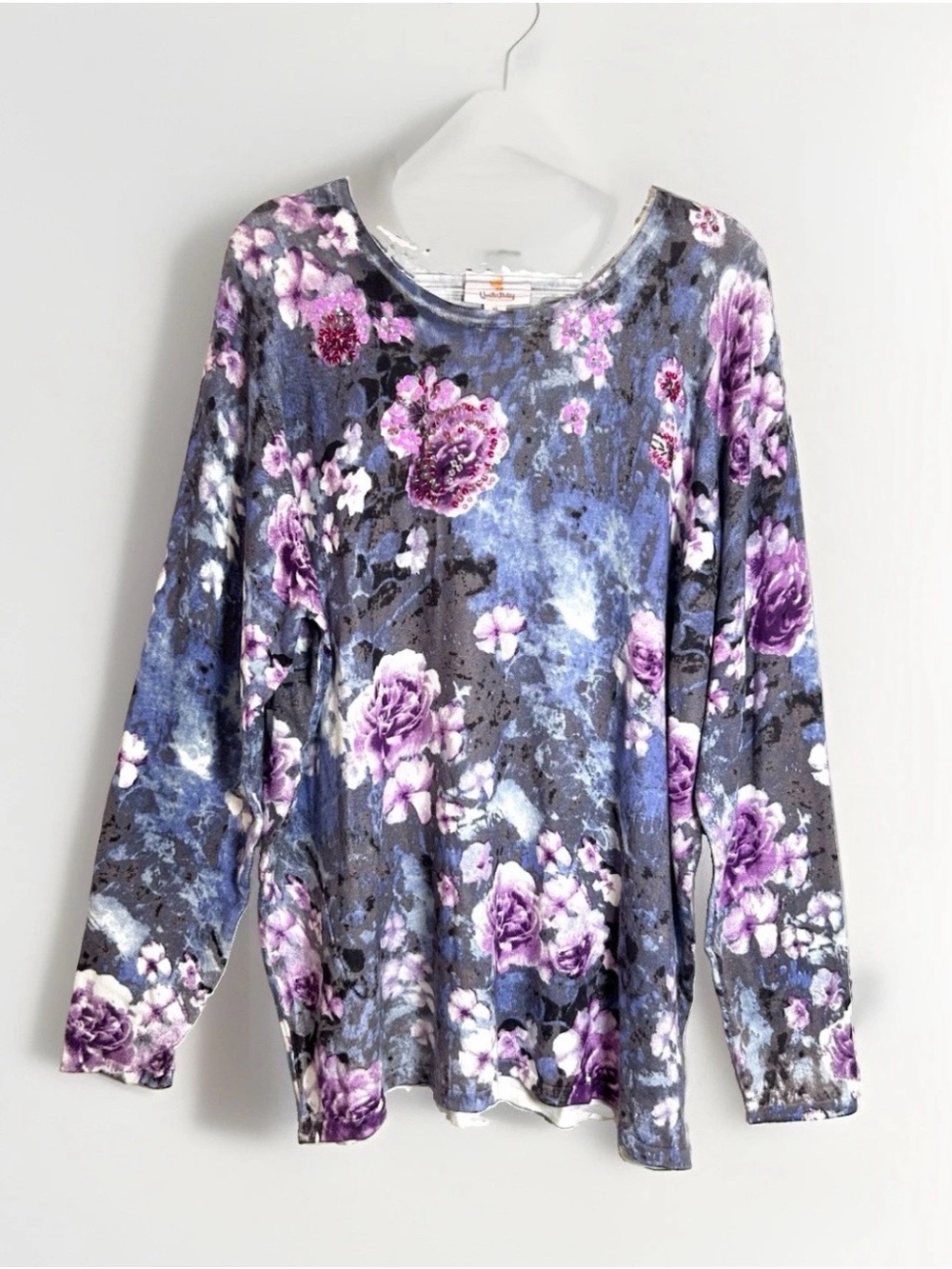 NEW Quacker Factory Top Fairy Grunge Floral Sequins Women XL Stretchy Whimsy